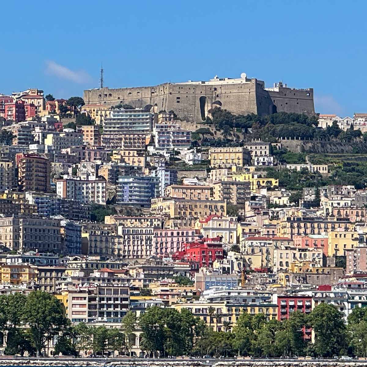 Naples best neighbourhoods. View of Chiaia and Vomero neighbourhoods from the sea