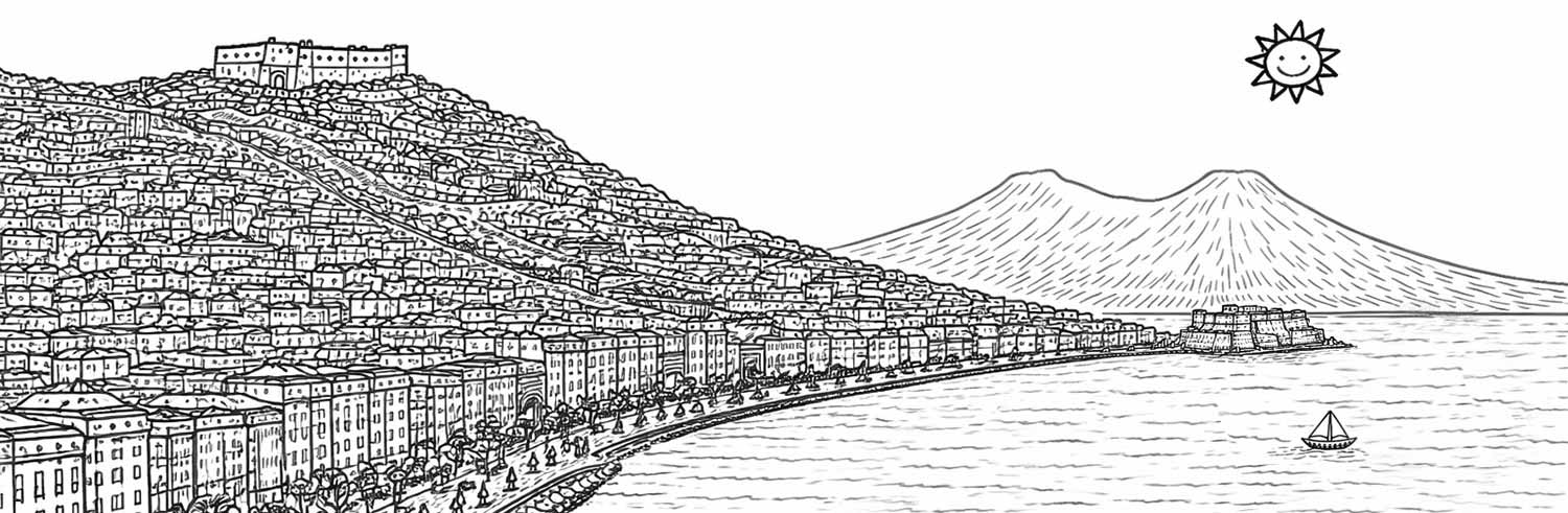 Hand drawn lungomare of Naples