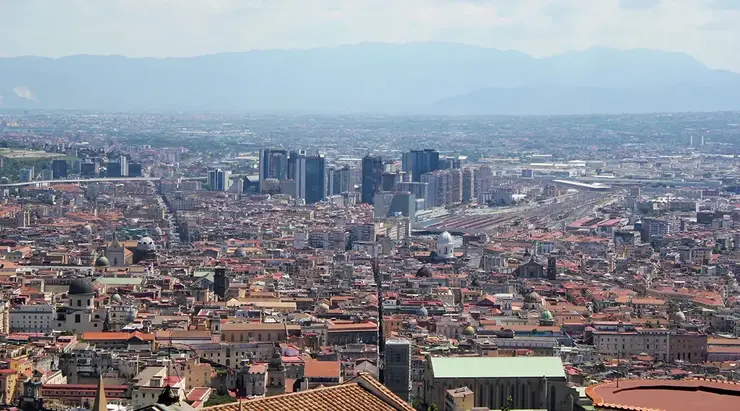 View from Castel Sant’Elmo over Spaccanapoli and eastern Naples, with the Partenio mountains in the background
